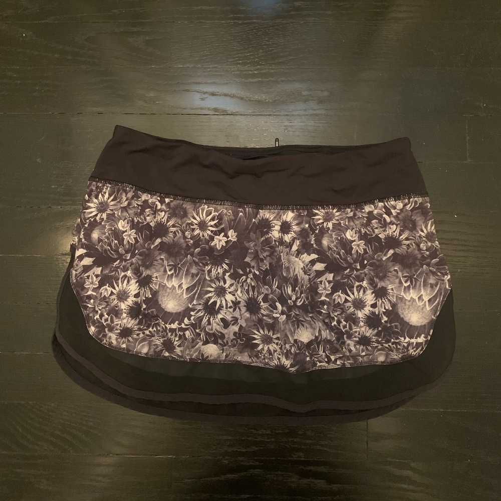 Black and White Floral Lululemon Tennis Skirt